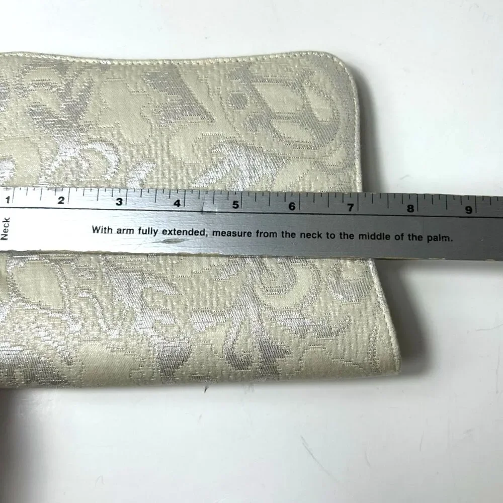 Sarah Shaw LA Ivory Silver Metallic Brocade Vintage Bridal Clutch Bag